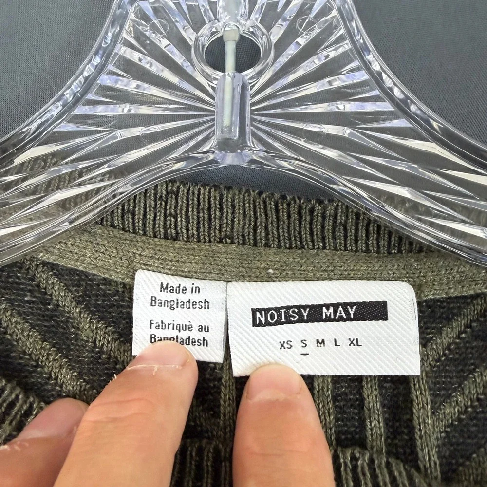 Noisy May Sweater Women S NMDAISY Boatneck Knit Olive Green Striped Bungee Crop